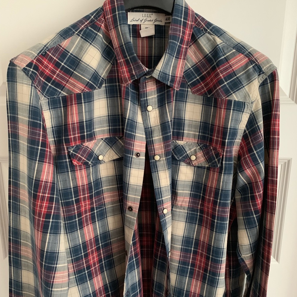 HM Mens Plaid/Striped Shirt Button Up Size XL